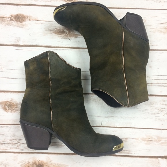 Fergie Shoes - Fergie Olive Green Chambers Metal Toe Booties
